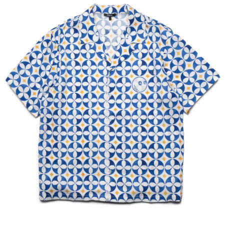 Malbon Golf Riviera Camp Collar Shirt - White/Blue