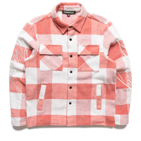 Criminal Damage Embroidered Sleeve Check Shirt - Pink/Ecru