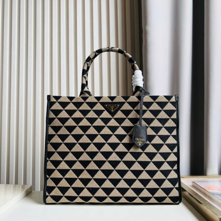 PRADA Symbole Embroidered Fabric Tote Bag